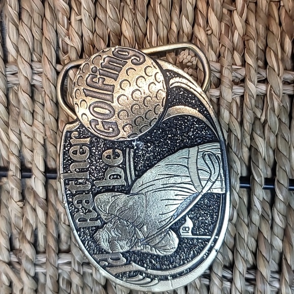 VTG I'D RATHER BE GOLFING Brass Belt The GREAT AMERICAN BUCKLE Co 1984 Golf Ball - Picture 1 of 2